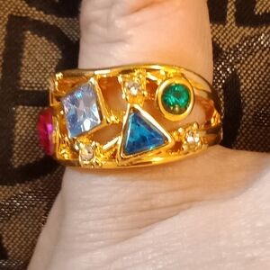 New size 5.5 gold tone multi color ring